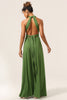 Load image into Gallery viewer, Charming A Line Olive Green Spandex Convertible Wear Long Bridesmaid Dress
