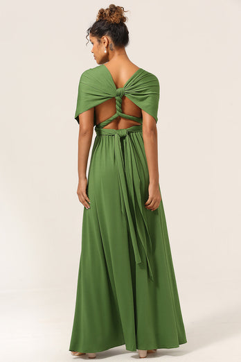 Charming A Line Olive Green Spandex Convertible Wear Long Bridesmaid Dress