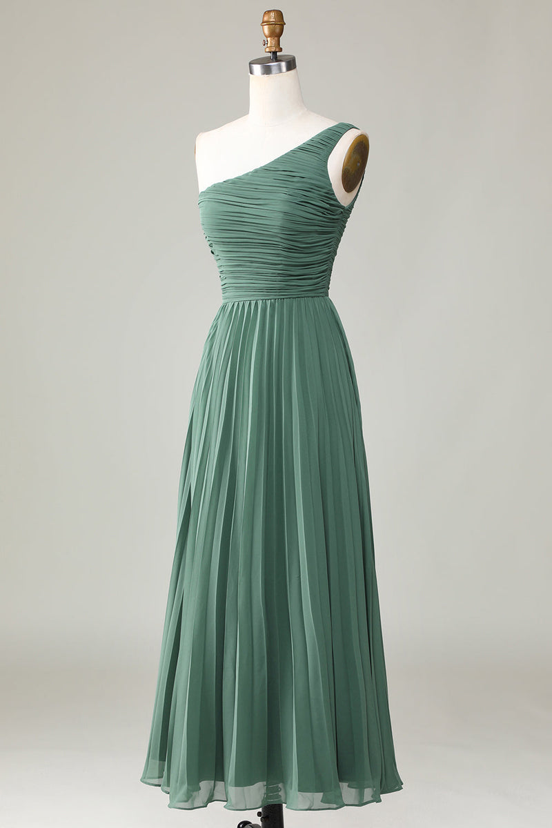 Load image into Gallery viewer, Eucalyptus One Shoulder A Line Ruched Bridesmaid Dress