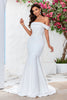 Load image into Gallery viewer, Off the Shoulder Satin Simple Mermaid Wedding Dress