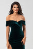 Load image into Gallery viewer, Off the Shoulder Mermaid Peacock Green Velvet Bridesmaid Dress