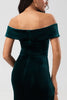 Load image into Gallery viewer, Off the Shoulder Mermaid Peacock Green Velvet Bridesmaid Dress