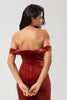 Load image into Gallery viewer, Mermaid Off the Shoulder Terracotta Velvet Bridesmaid Dress