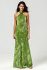 Load image into Gallery viewer, Mermaid Halter Neck Velvet Long Olive Green Bridesmaid Dress