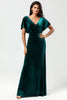 Load image into Gallery viewer, Confidently Charismatic A Line V-Neck Peacock Velvet Bridesmaid Dress with Ruffles