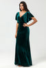 Load image into Gallery viewer, Confidently Charismatic A Line V-Neck Peacock Velvet Bridesmaid Dress with Ruffles