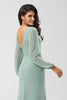 Load image into Gallery viewer, Long Sleeves Green Bridesmaid Dress with Slit