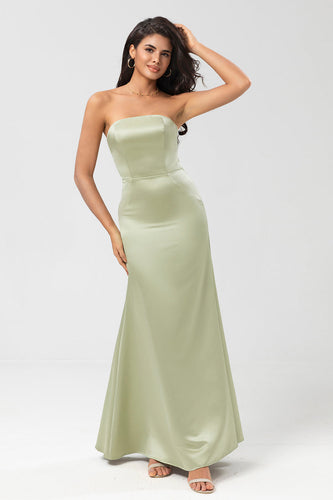 Strapless Satin Sheath Simple Green Bridesmaid Dress