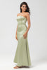 Load image into Gallery viewer, Strapless Satin Sheath Simple Green Bridesmaid Dress