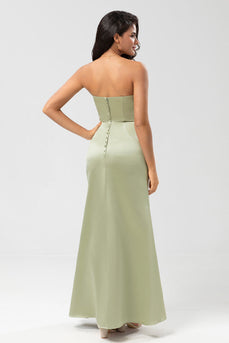 Strapless Satin Sheath Simple Green Bridesmaid Dress