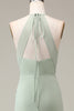 Load image into Gallery viewer, Matcha Halter Neck Sheath Pleated Bridesmaid Dress with Slit