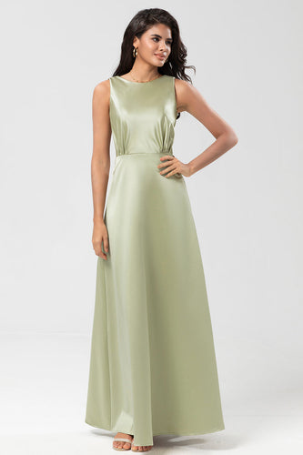 Satin Simple Green Bridesmaid Dress with Pleated