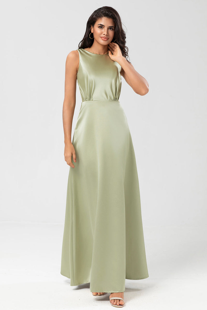 Load image into Gallery viewer, Satin Simple Green Bridesmaid Dress with Pleated