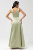 Load image into Gallery viewer, Satin Simple Green Bridesmaid Dress with Pleated