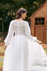 Load image into Gallery viewer, Ivory Bateau Chiffon Long Boho Wedding Dress with Lace