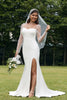 Load image into Gallery viewer, Ivory Illusion Long Sleeves Backless Mermaid Wedding Dress with Slit