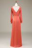 Load image into Gallery viewer, A-Line V-Neck Terracotta Satin Bridesmaid Dress With Slit