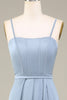 Load image into Gallery viewer, Blue A-Line Spaghetti Straps Satin Long Bridesmaid Dress