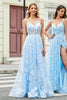 Load image into Gallery viewer, Gorgeous A Line Spaghetti Straps Sky Blue Corset Prom Dress with Appliques