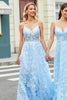 Load image into Gallery viewer, Gorgeous A Line Spaghetti Straps Sky Blue Corset Prom Dress with Appliques