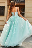 Mint Ball-Gown Detachable Sleeves Beaded Prom Dresses With Appliques