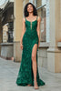 Load image into Gallery viewer, Stylish Mermaid Spaghetti Straps Dark Green Long Prom Dress with Appliques