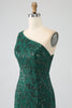 Load image into Gallery viewer, Sparkly Dark Green Beaded Long Mermaid Lace Prom Dress with Slit