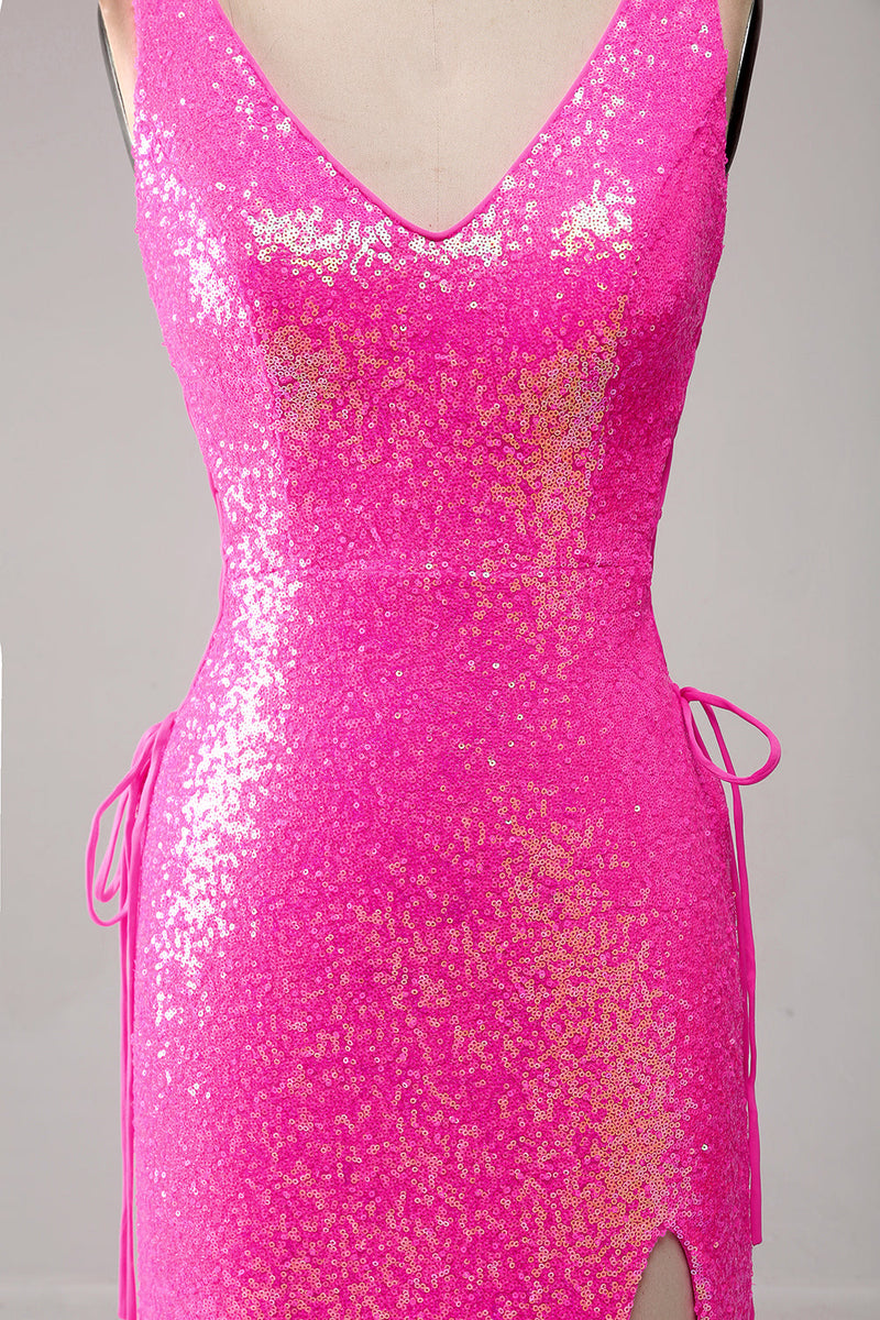 Load image into Gallery viewer, Sparkly Hot Pink Mermaid Prom Dress with Slit