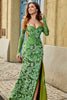 Load image into Gallery viewer, Olive Mermaid Floral Print Spaghetti Straps Long Prom Dress With Slit