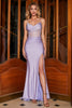 Load image into Gallery viewer, Trendy Mermaid Spaghetti Straps Lilac Corset Prom Dress with Split Front