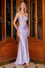 Load image into Gallery viewer, Trendy Mermaid Spaghetti Straps Lilac Corset Prom Dress with Split Front