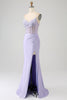 Load image into Gallery viewer, Glitter Lilac Corset Mermaid Long Prom Dress with Slit