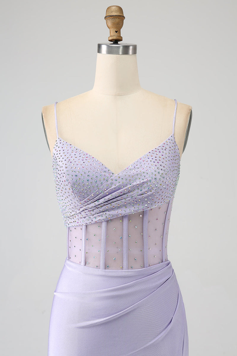 Load image into Gallery viewer, Glitter Lilac Corset Mermaid Long Prom Dress with Slit