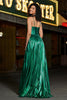 Load image into Gallery viewer, Sparkly A-line Dark Green Corset Prom Dress with Slit