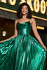 Load image into Gallery viewer, Sparkly A-line Dark Green Corset Prom Dress with Slit