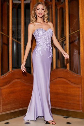 Stylish Mermaid Sweetheart Lilac Corset Prom Dress with Lace Appliques