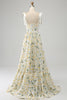 Load image into Gallery viewer, Ivory A-Line Floral Long Prom Dress