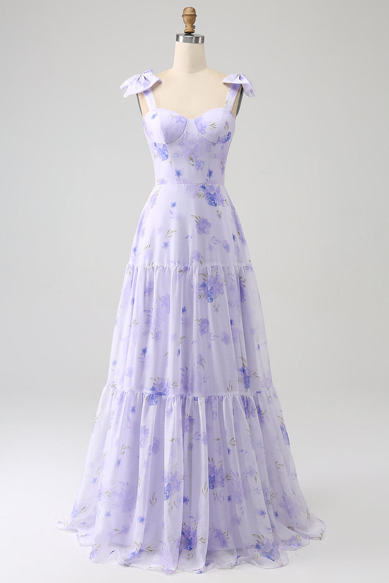 Load image into Gallery viewer, Lilac Corset Floral A-Line Long Prom Dress