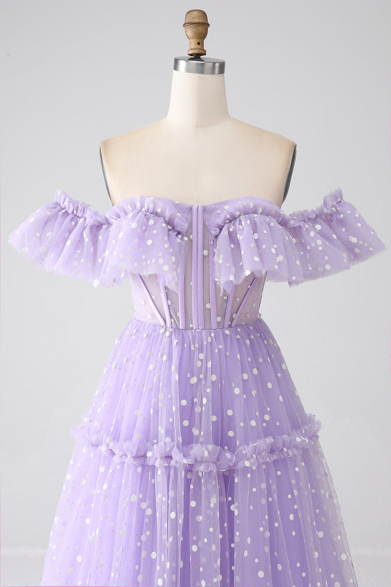 Load image into Gallery viewer, Off The Shoulder Lilac Corset Prom Dress