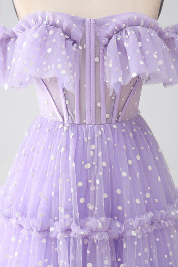 Off The Shoulder Lilac Corset Prom Dress