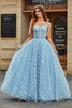 Load image into Gallery viewer, Spaghetti Straps Sky Blue A-Line Corset Prom Dress with Florals