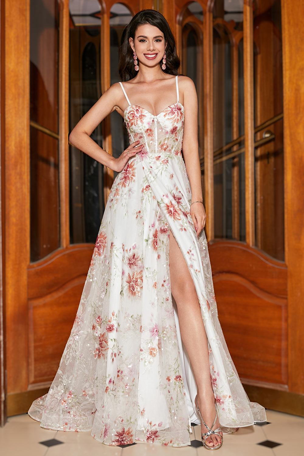 Zapaka Women Ivory Flower Embroidered Long Corset Prom Dress with Slit Spaghetti Straps Party Dress ZAPAKA UK Zapaka Women Ivory Flower Embroidered Long Corset Prom Dress with Slit Spaghetti Straps Party Dress ZAPAKA UK