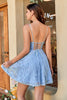 Load image into Gallery viewer, Lace Spaghetti Straps Blue Homecoming Dress
