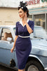 Load image into Gallery viewer, Navy Bodycon 1960s Dress with Short Sleeves