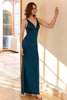 Load image into Gallery viewer, Sheath V Neck Peacock Blue Long Prom Dress with Criss Cross Back