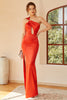 Load image into Gallery viewer, Orange One Shoulder Cut Out Long Prom Dress