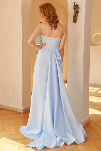 Mermaid Light Blue Long Prom Dress with Slit