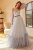 Load image into Gallery viewer, White Polka Dots Long Prom Dress with Sleeves
