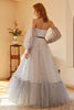 Load image into Gallery viewer, White Polka Dots Long Prom Dress with Sleeves