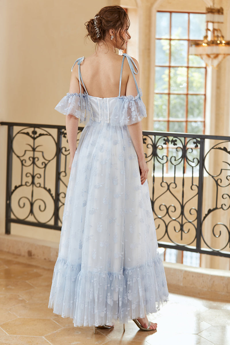 Load image into Gallery viewer, Princess A Line Off the Shoulder Light Blue Long Prom Dress